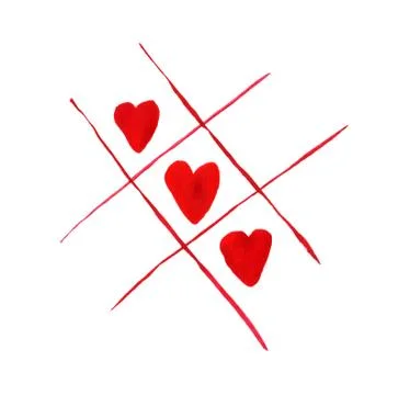 Tic tac toe game with red hearts isolated on white background Stock Illustration