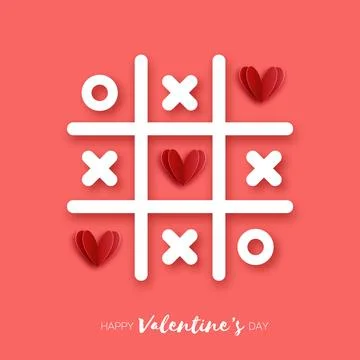 Tic Tac Toe game with Red hearts. Love Romantic holiday. Space for text Stock Illustration