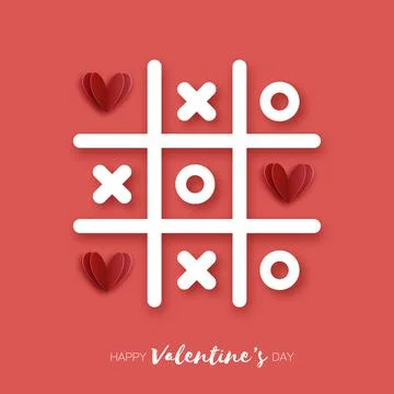 Tic Tac Toe game with Red hearts. Love Romantic holiday. Space for text Stock Illustration