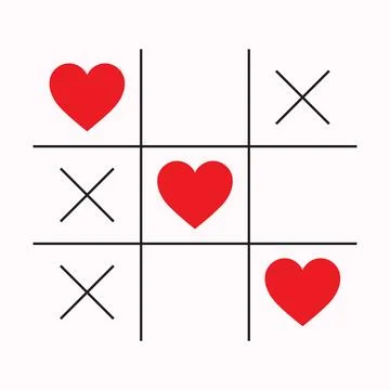 Tic Tac Toe Game with Red Heart and Cross Sign Mark Illustrazione stock