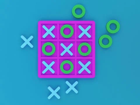 Tic Tac Toe game. Top view . 3D rendering illustration. Illustrazione stock