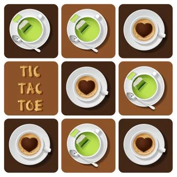 Tic-Tac-Toe of green tea and cappuccino Stock Illustration