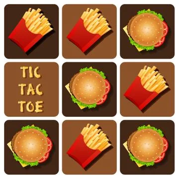 Tic-Tac-Toe of Hamburger and Fried Potatoes Stock Illustration