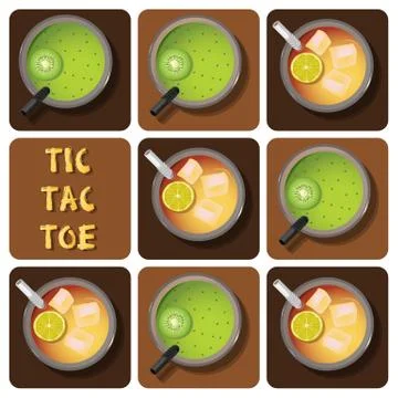 Tic-Tac-Toe of iced tea and kiwi juice Stock Illustration