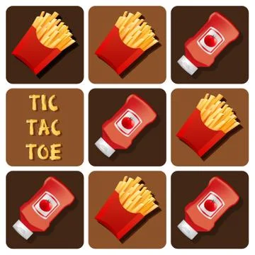 Tic-Tac-Toe of Ketchup and Fried Potatoes Stock Illustration