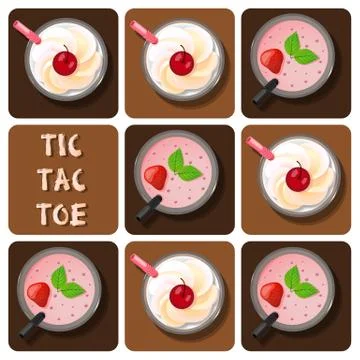 Tic-Tac-Toe of milk shake and strawberry smoothie Stock Illustration