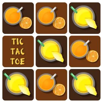 Tic-Tac-Toe of pineapple juice and orange juice Stock Illustration