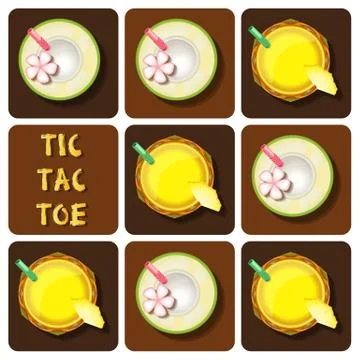 Tic-Tac-Toe of pineapple juice and coconut water Stock Illustration