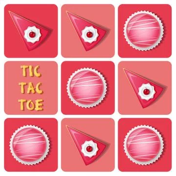 Tic-Tac-Toe of  strawberry cake ball and cake Stock Illustration