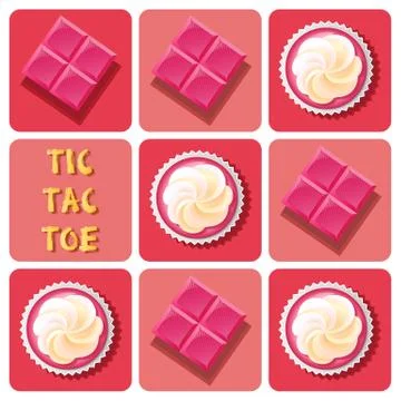 Tic-Tac-Toe of  strawberry cup cake and strawberry chocolate bar Stock Illustration