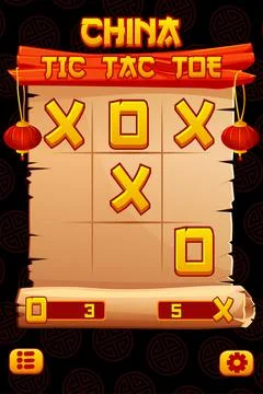 TIC TAC TOE UI in Chinese themed. Chinese scroll board. Board logic game fo.. Stock Illustration
