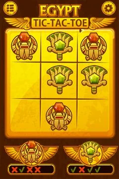 TIC TAC TOE UI in Egyptian themed. Egyptian icons- Scarab and lotus. Board lo Stock Illustration