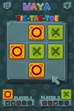 TIC TAC TOE UI in Maya or Aztec themed. Stone Board logic game for your game  Stock Illustration
