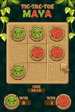 TIC TAC TOE UI in Maya or Aztec themed with lianas. Cartoon Board logic gam.. Stock Illustration