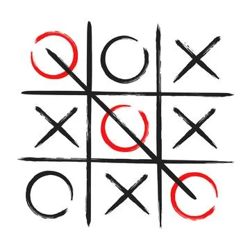 Tic tac toe xo game hand drawn grid doodle template vector illustration. Stock Illustration