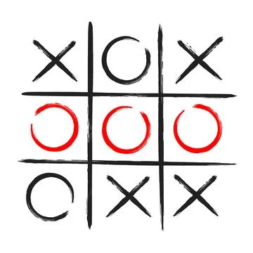 Tic tac toe xo game hand drawn grid doodle template vector illustration. Illustrazione stock