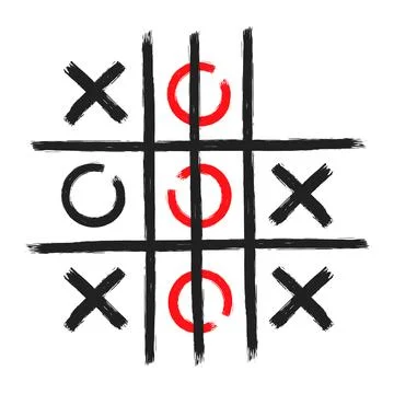 Tic tac toe xo game hand drawn grid doodle template vector illustration. Stock Illustration