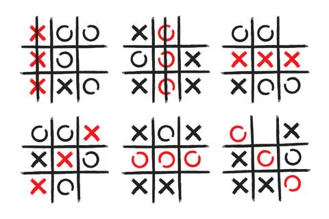 Tic tac toe xo game hand drawn grid doodle template vector illustration set Stock Illustration
