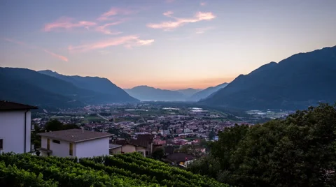 Ticino valley with mountains in the evening, sunset timelapse Video stock 62525133