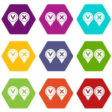 Tick affirmative and negative icon set color hexahedron Stock Illustration