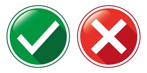 Tick and cross 3D buttons, vector illustration on isolated background Stock Illustration