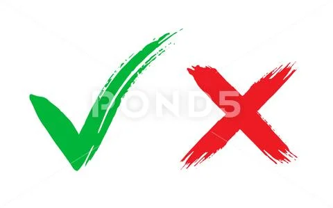 Tick and cross brush signs. Green checkmark OK and red X icons, isolated on Stock Illustrationen