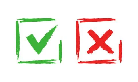 Tick and cross check marks. Good and bad choice. Grunge brush sign. Vector Stock Illustration