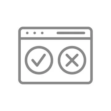 Tick and cross checkmarks with webpage line icon. Correct and incorrect marks Stock Illustration