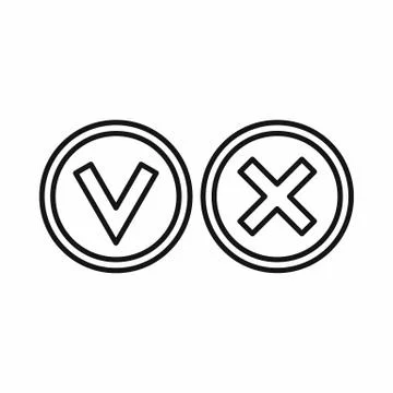 Tick and cross circle shape icon, outline style Stock Illustration