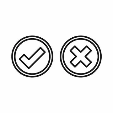 Tick and cross circle shape icon, outline style Stock Illustration