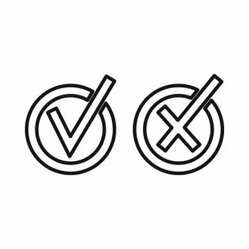 Tick and cross circle shape icon, outline style Stock Illustration