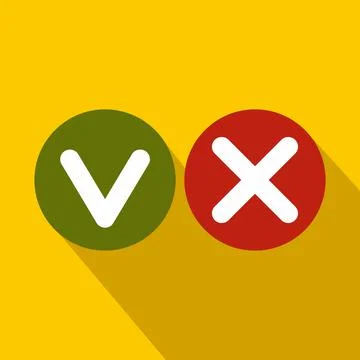 Tick and cross icon, flat style Stock Illustration