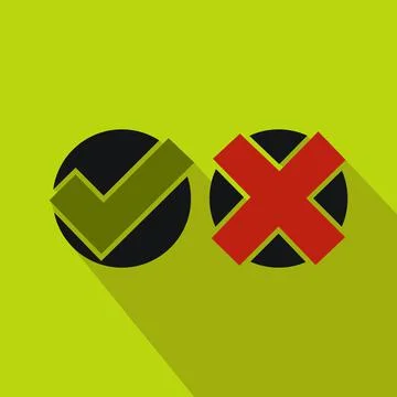 Tick and cross icon, flat style Stock Illustration