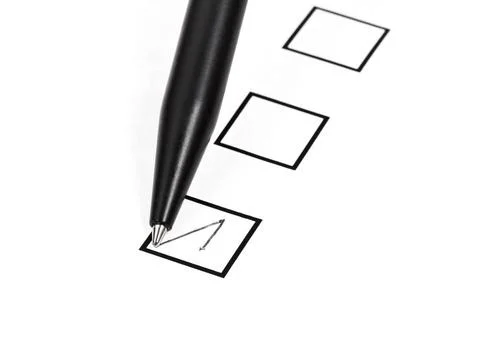 Tick in black square box tick in black square box by black ballpoint pen C... Stock Photos