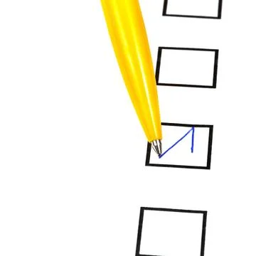 Tick in black square box tick in black square box by yellow ballpoint pen ... Stock Photos
