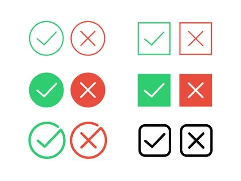 Tick check mark and decline cross vector icons for internet buttons Stock Illustration