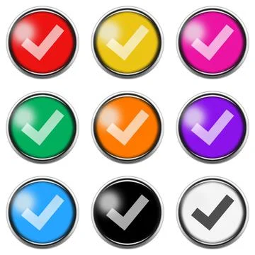 Tick check mark button icon set with clipping path 3d illustration Stock Illustration