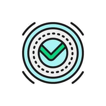 Tick, check mark, OK button, yes, verified, approved flat color line icon. Stock Illustration