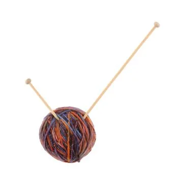 Tick checkmark made from a ball of wool and knitting needles Stock Photos