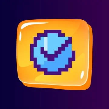 Tick in circle glossy ui button with pixelated color icon 库存插图
