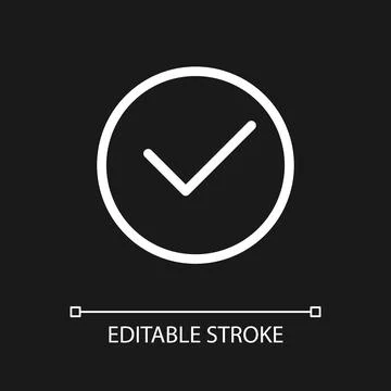 Tick in circle pixel perfect white linear ui icon for dark theme Stock Illustration
