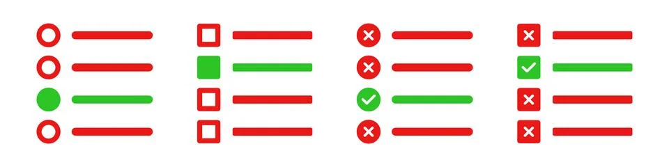 Tick the correct option quiz vector illustration in red and green color. Stock Illustration