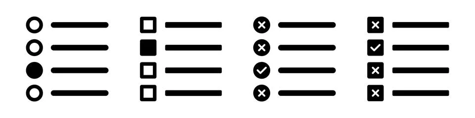 Tick the correct option quiz vector illustration in black color. Stock Illustration