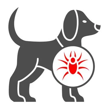 Tick in dog solid icon, Diseases of pets concept, dog with skin parasites sign Stock Illustration