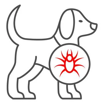 Tick in dog thin line icon, Diseases of pets concept, dog with skin parasites Stock Illustration