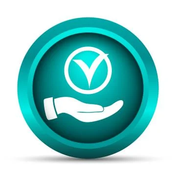 Tick with hand icon. Internet button on white background.. Stock Illustration