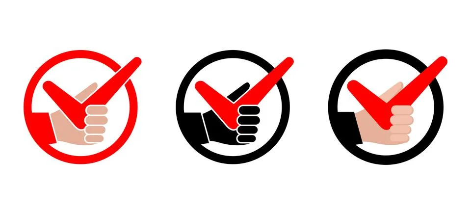 Tick icon with hand Stock Illustration