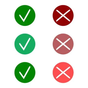 Tick icon set. Stylish check mark icon set in green and red color, vector c Stock Illustration