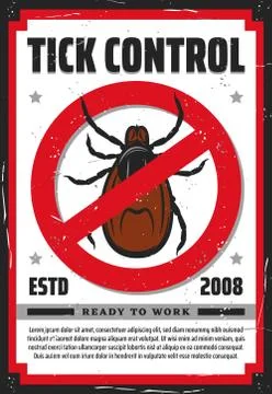 Tick insect or mite bug warning sign. Pest control Stock Illustration