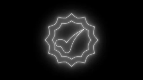 Tick mark icon animation, Glowing Checkmark Badge Symbol on Black Background Stock Footage 307714115